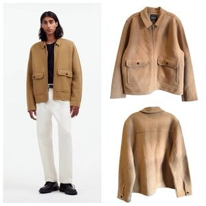 Madewell boiled wool zip front jacket Men's Camel waistcoat boxy